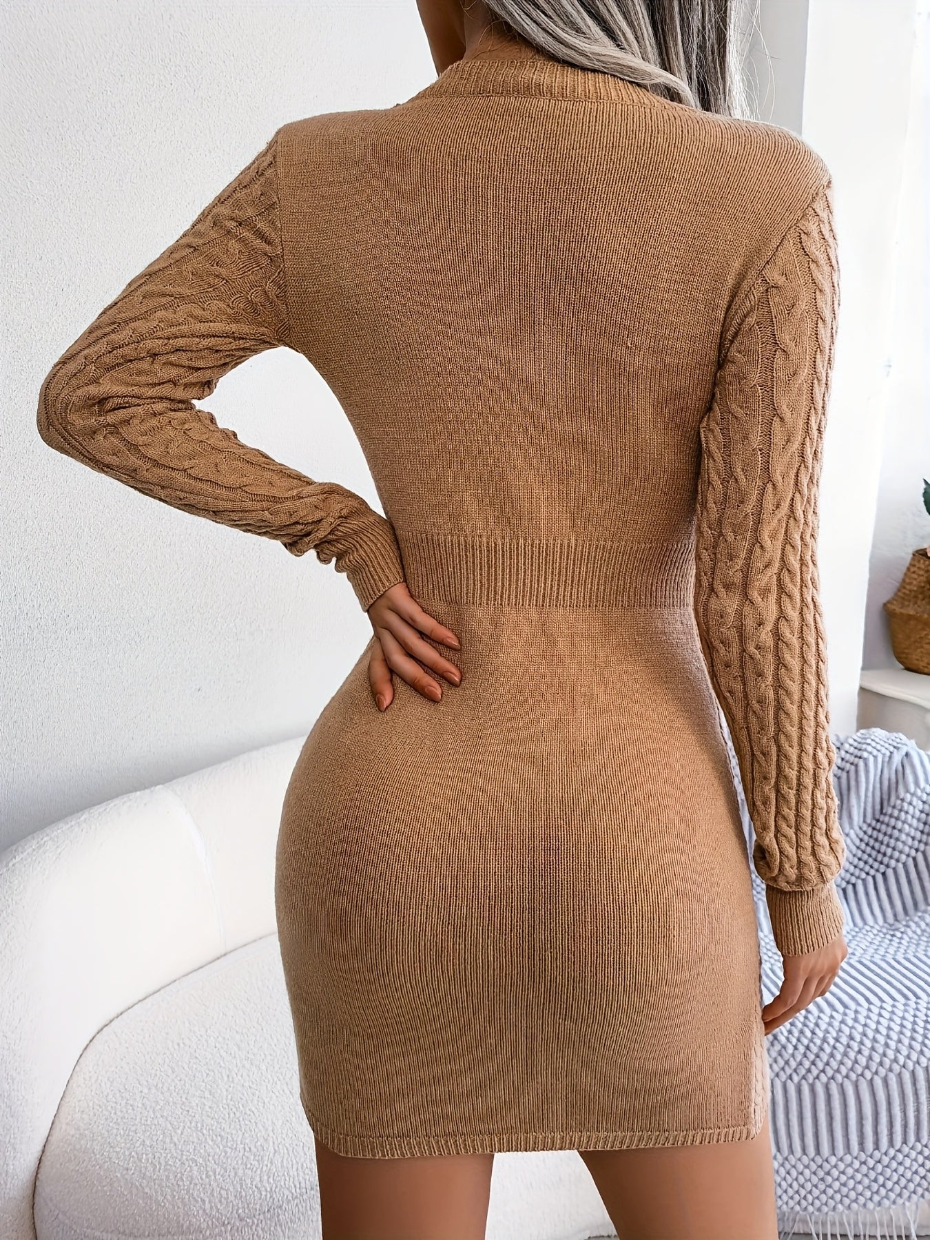 Chic Winter Sweater Dress - Sexy Cut-Out Twist Waist, Bodycon Fit with Long Sleeves, Perfect for Parties & Casual Wear