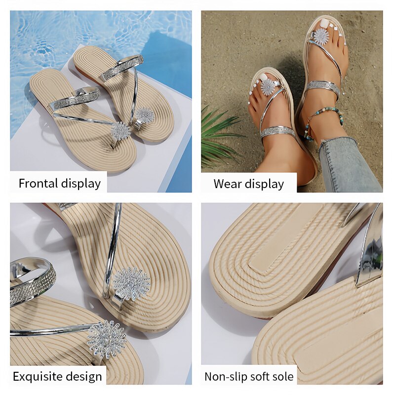 Flat Sandals Women Dressy Summer Sparkly Rhinestone Slide Shoes Women's Bling Trendy Ladies Sandals