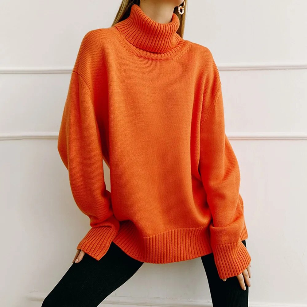 Remel Solid Elegant Knit Turtleneck Loose Warm Women Sweater Winter Versatile Pullover Women' s Autumn Clothing