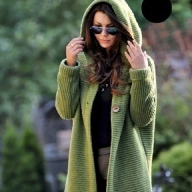 Women's Long Polyester Cardigan Autumn Spring Hooded Solid Color Vintage Elegant Fashion Streetwear Female Coat