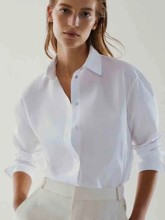 New Fashion Casual White Shirt Long Sleeve Chic Button-style All-match Asymmetric Top