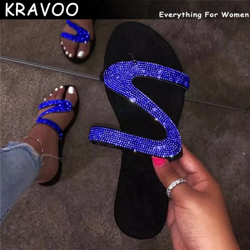 Women Shoes Z-shaped Rhinestone Beach Sandals Flip Flops Slippers Women Plus Size