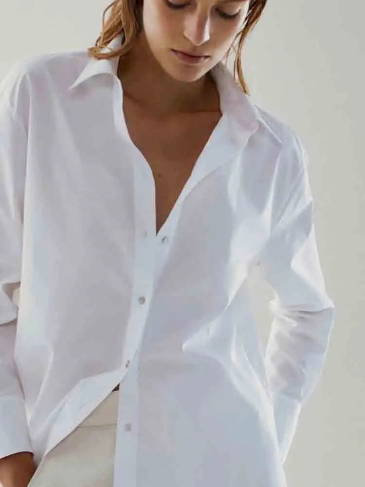 New Fashion Casual White Shirt Long Sleeve Chic Button-style All-match Asymmetric Top