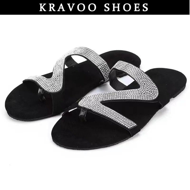 Women Shoes Z-shaped Rhinestone Beach Sandals Flip Flops Slippers Women Plus Size