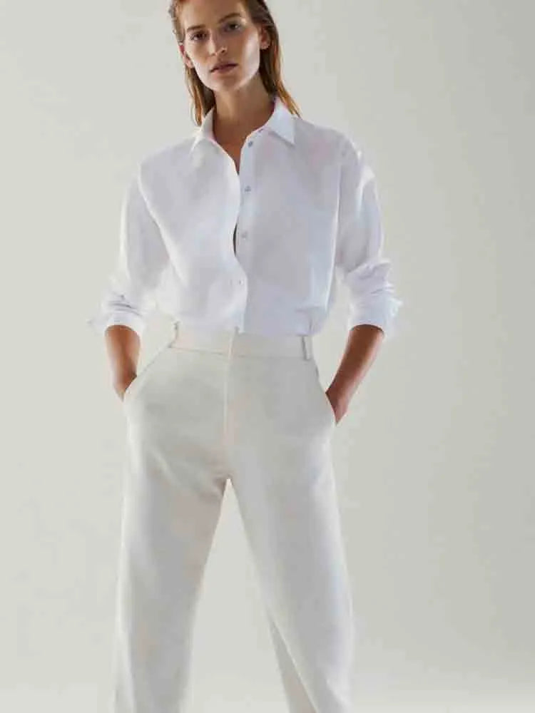 New Fashion Casual White Shirt Long Sleeve Chic Button-style All-match Asymmetric Top