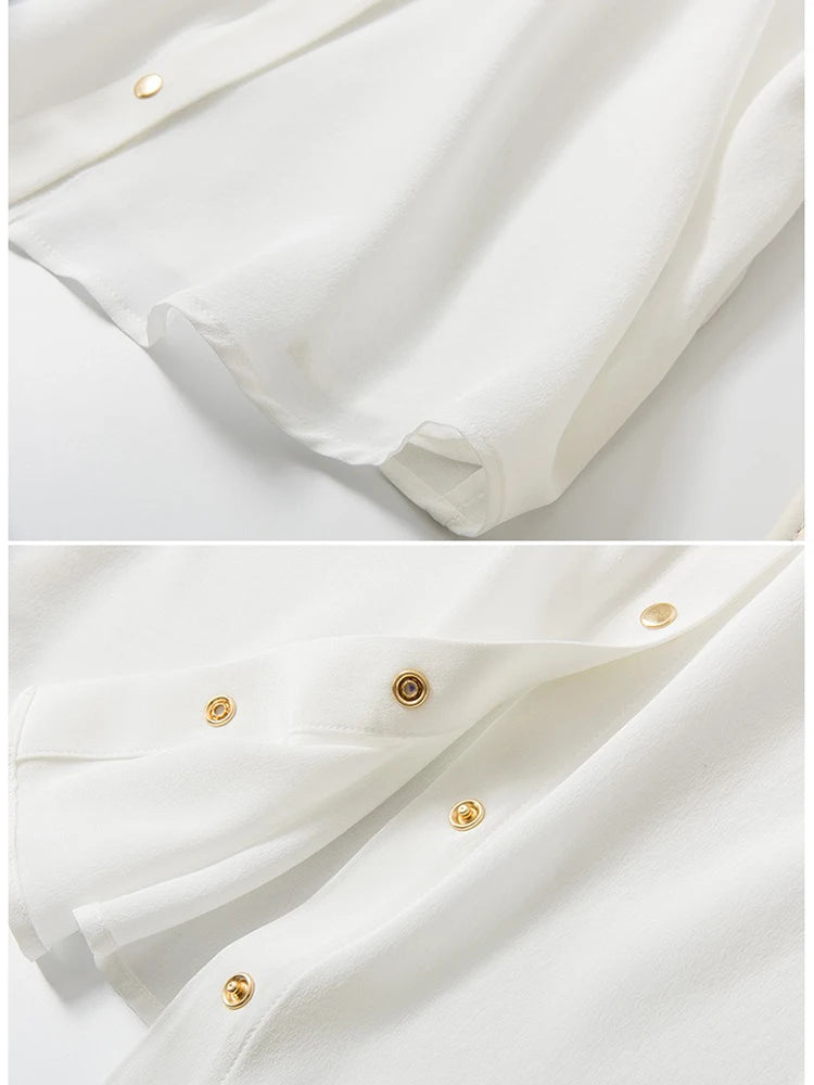 Summer Blouses Shirts Women Short Sleeve Tops Solid Lapel Pockets White Shirts Office Lady Korean Female blouse