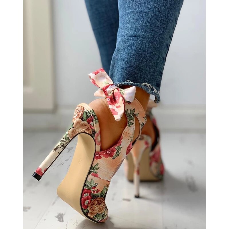 Fashion Women Pumps Sexy Peep Toe Colorful Bowknot Female Shoes Leisure Thin High Heel