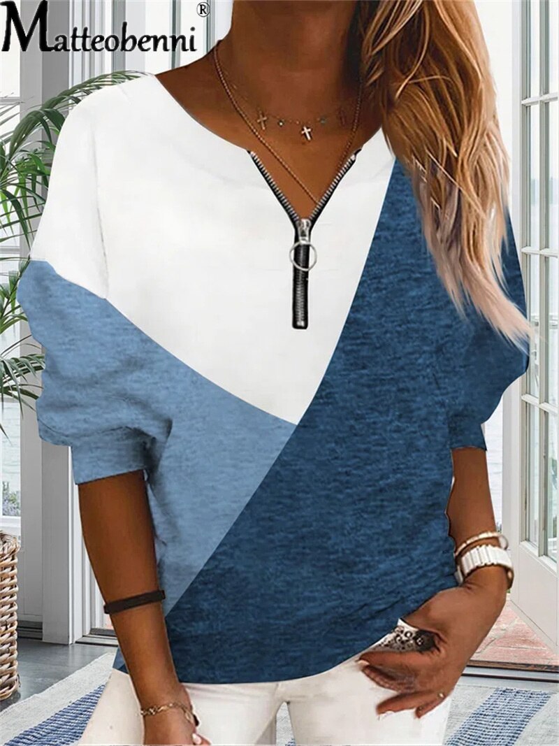 Autumn/ Winter V-Neck Sweatshirts Women Elegant Casual Loose