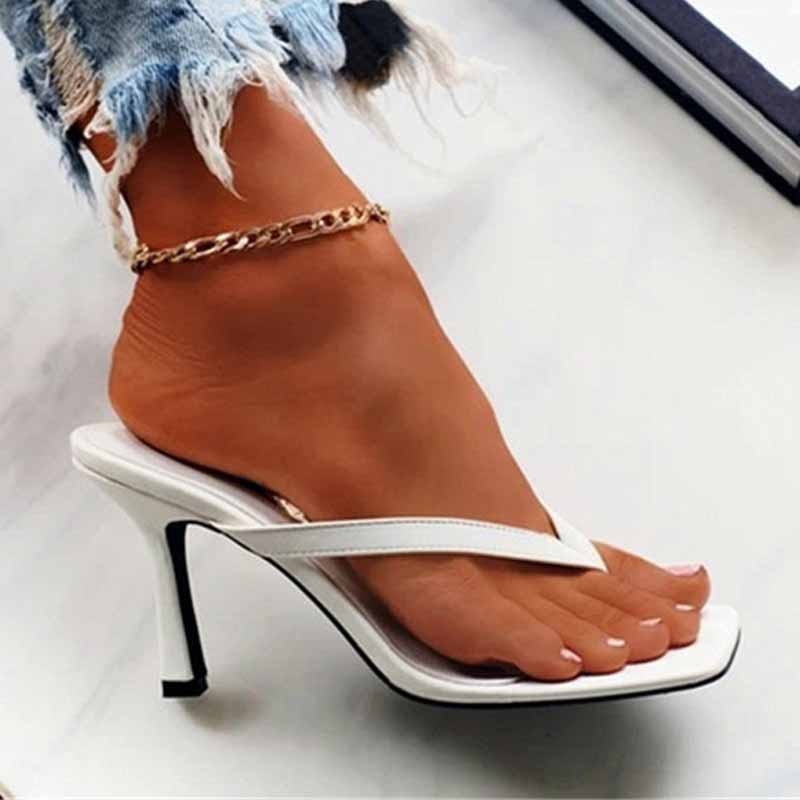 Stylish Women's Heel Flip Flops Black High Heels White Sandals Women Slippers Ladies Shoes