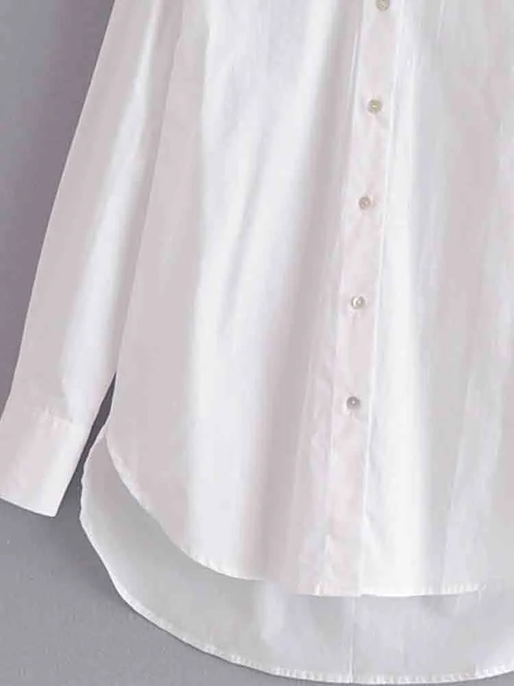 New Fashion Casual White Shirt Long Sleeve Chic Button-style All-match Asymmetric Top