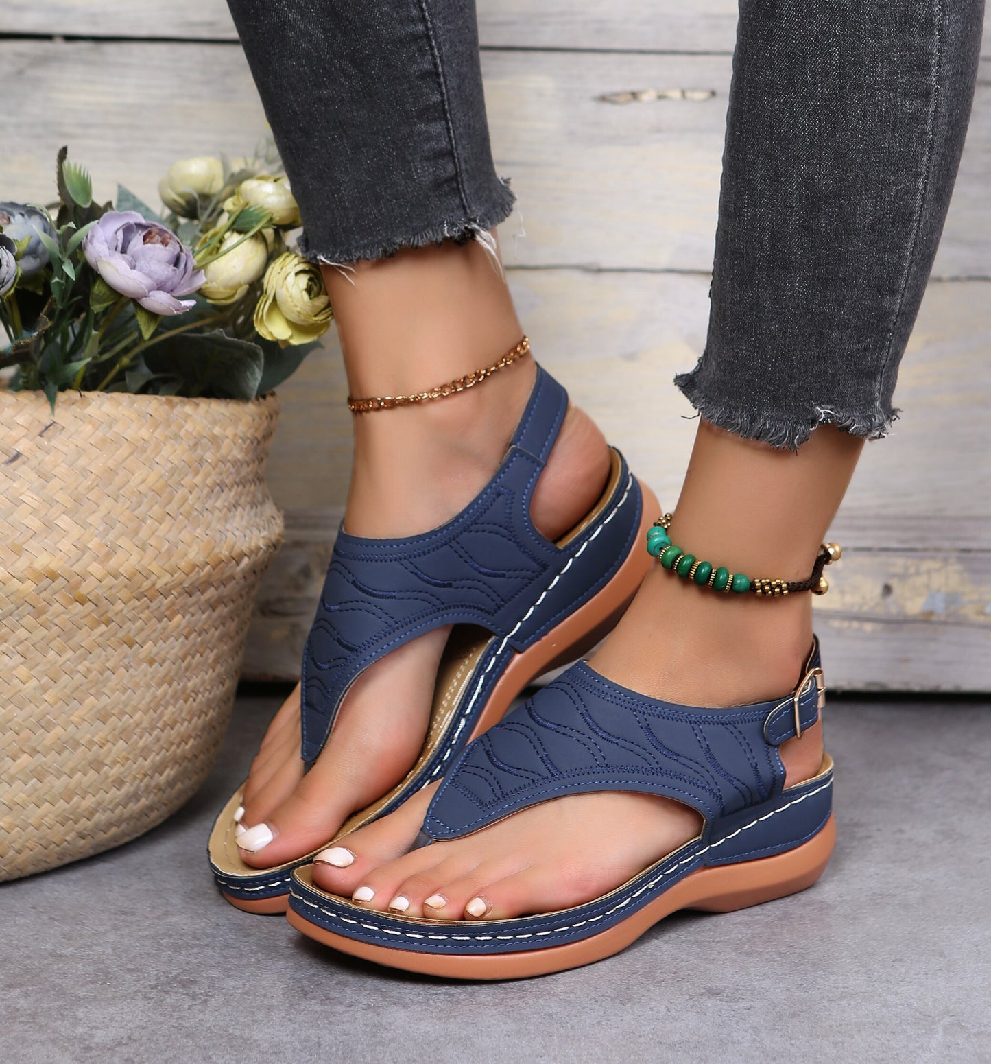 Summer Oxford Women Sandals Flats Slippers Pu Leather Flip Flops Belt Buckle Rome Fashion