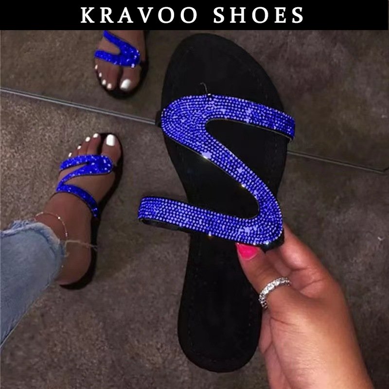 Women Shoes Z-shaped Rhinestone Beach Sandals Flip Flops Slippers Women Plus Size