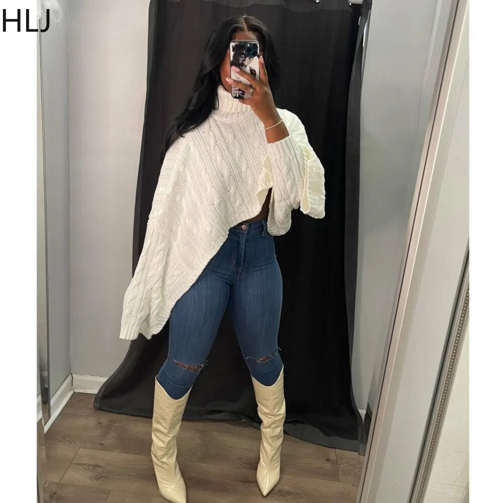 Fashion Streetwear Women Knit Solid Turtleneck Pullover Casual Long Sleeve Loose Sweater Autumn Female Top