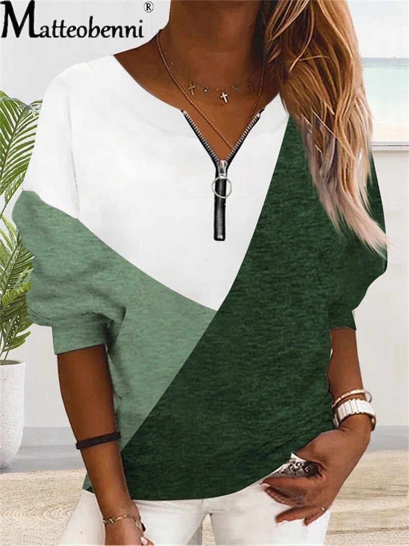 Autumn/ Winter V-Neck Sweatshirts Women Elegant Casual Loose