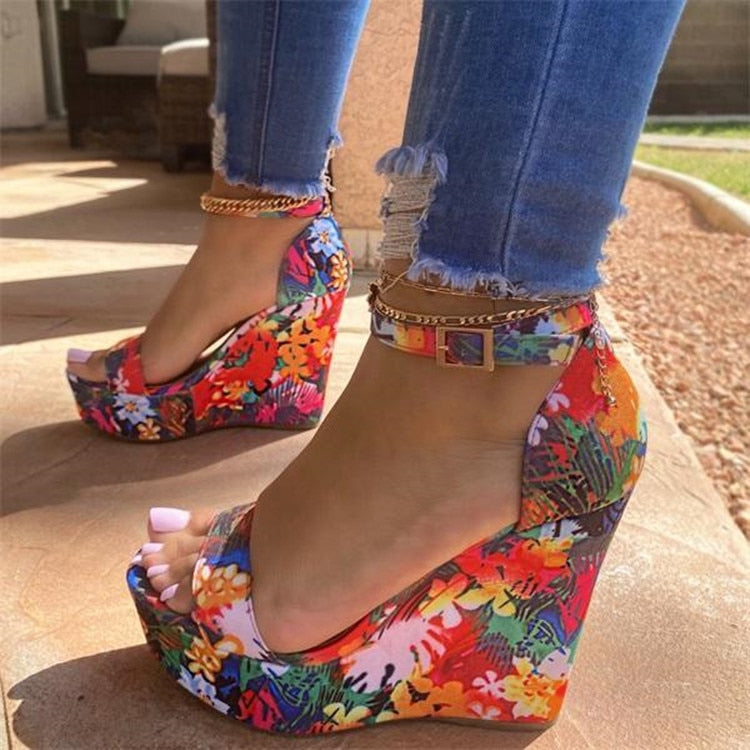 Sexy Girls Summer Design Women Shoes High Heels Buckle Ankle Strap Sandals Flowers Open Toe Sandals