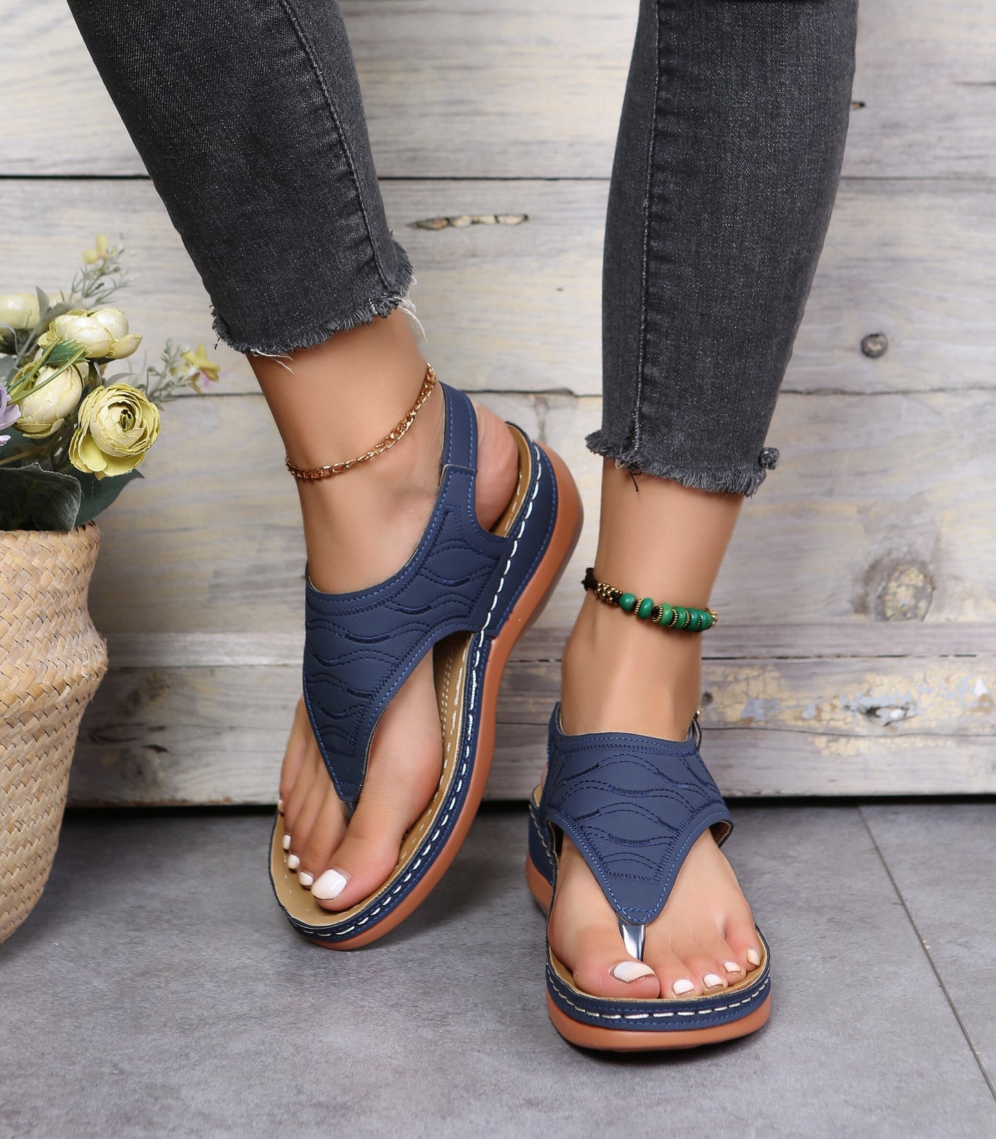 Summer Oxford Women Sandals Flats Slippers Pu Leather Flip Flops Belt Buckle Rome Fashion
