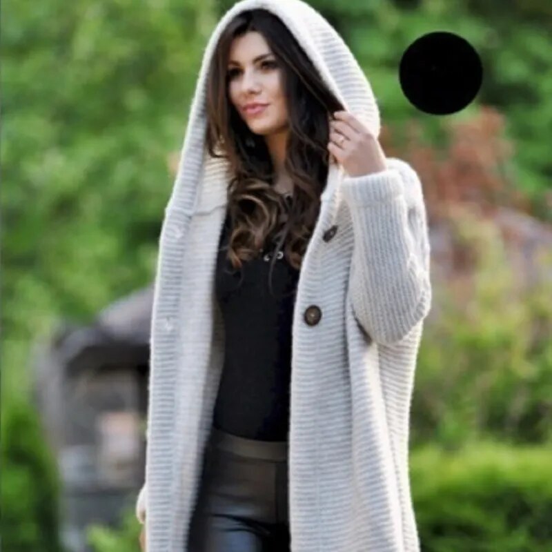 Women's Long Polyester Cardigan Autumn Spring Hooded Solid Color Vintage Elegant Fashion Streetwear Female Coat