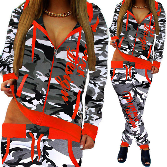 2 Piece Set Women Casual Sports Set Tracksuits Pullover Top Shirts Jogging Suits Print Sportswear Hooded Sweatshirt Pants