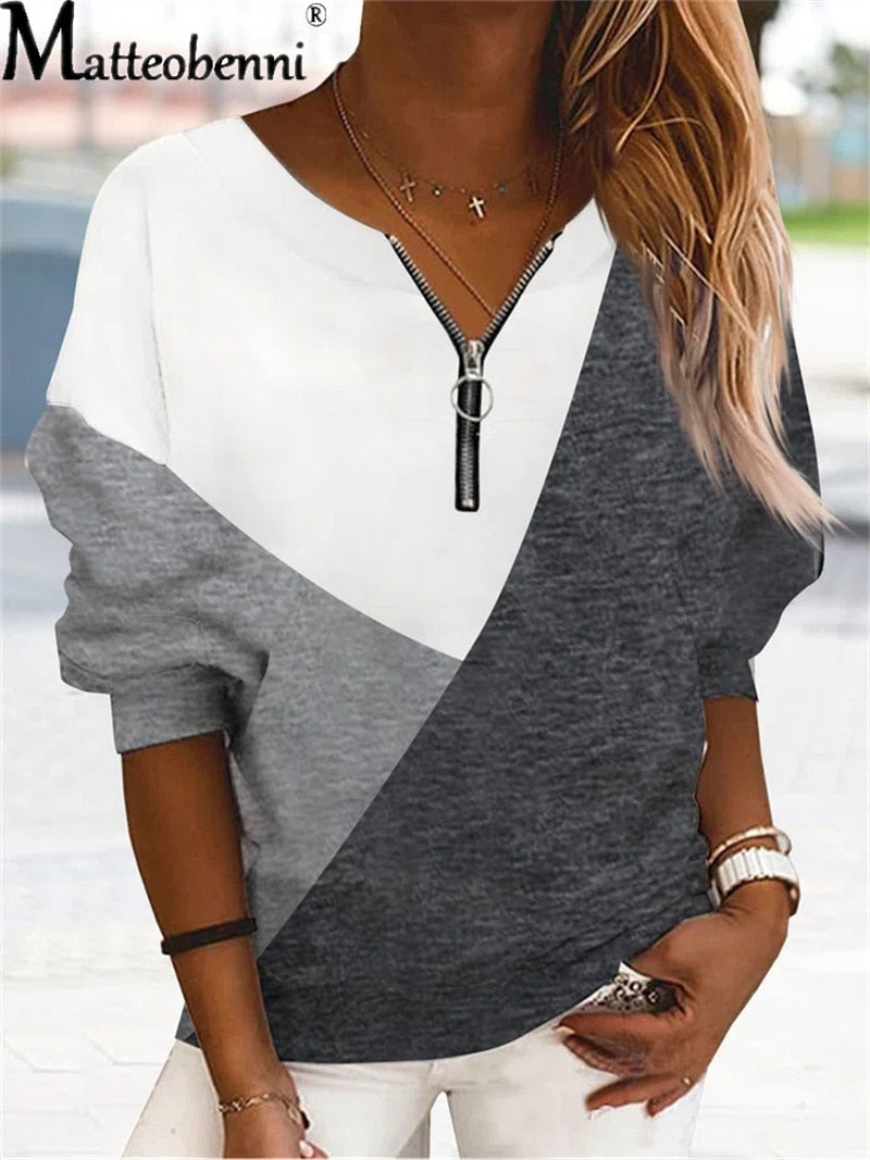 Autumn/ Winter V-Neck Sweatshirts Women Elegant Casual Loose