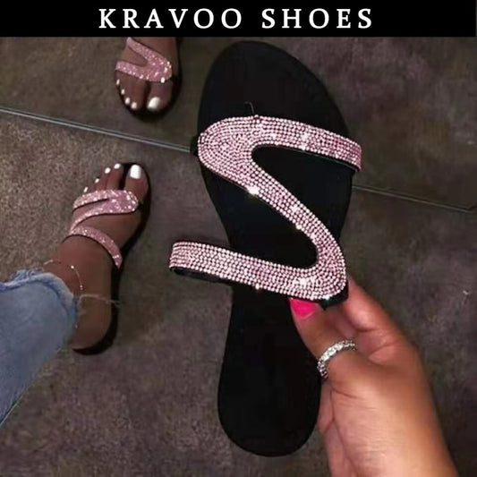 Rhinestone Beach Sandals Women Flip Flops Slippers Plus Size Female Shoes