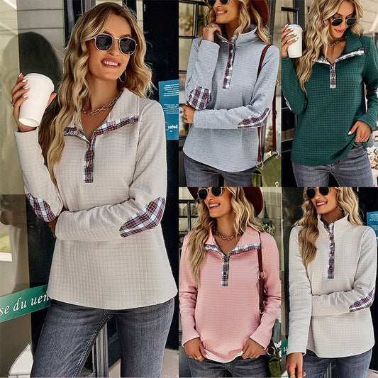 Sweatshirt Women Long Sleeve Casual Loose Hoodie Splicing Button Stand Collar Winter Women Top